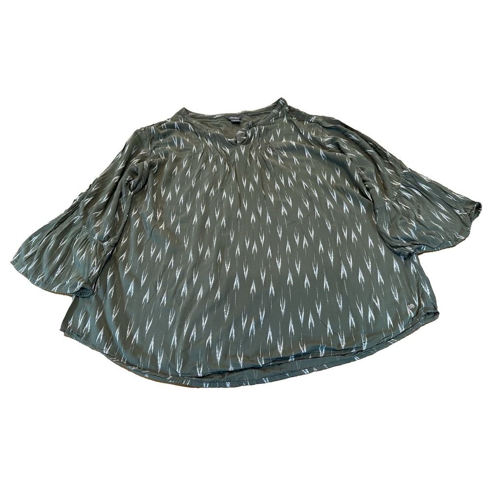 Eddie Bauer Shirt Womens Green Blouse Pullover Boho Size M